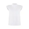 Chemise blanche blanche sans manches à l'épaule Femmes Summer Bureau Lady Blouse 2021 Mesdames Fashion Button Shirt Stand Collier Casual Top