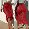 WEPBEL Sexy Women Leather Skirts Slit Long Slim-Fit Lace Up Skirts Solid Color High Waist Pencil PU Casual Club Wear