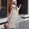 Gilet Autunno Inverno Gilet da donna Gilet di cotone Abiti lunghi Moda coreana Spessa senza maniche Giacca esterna con cappuccio Y13161