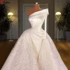 NUOVO! Abiti da sposa a sirena con perline di lusso Abiti da sposa con strascico staccabile Una spalla manica lunga robe de soir￩e mariage