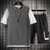 Sommar Tracksuit män Streetwear 2021 Nya Mens Casual Sats Fashion Hip Hop Patchwork T-shirts Shorts Sets Sweatsuit Plus Storlek 4XL G1222