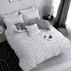 Bonenjoy Queen Size Bedding Set White Color Black Plaid Microfiber Reactive Printed King Size Bed Linen Sets For Bedroom Kit 201021