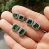 Sterling Sier Princess Cut Emerald CZ Diamond Gemstone Stud Earrings for Women