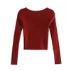 Blsqr vintage fyrkantig hals kvinnor tröja röd långärmad kvinnlig stickad tröja elasticitet damer pullover jumper 201222