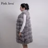 Pink Java 8032 Women Coat Winter Luxury Murb Jacket Real Murce Vest Long Gilet High Caffence 201016