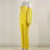 Ailigou New Women Party Club Yellow Sexy Off Shoulder Chiffon Long Sleeve Strapless full längd Bodage Bodycon Jumpsuits T200509