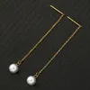 Fashion Design New Gold Silver Color Stainless Steel Ear Threader Earrings Tassel Imitation Pearl Drop Earring For Women Best Gift Jewelry