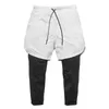 Calças fitness masculinas 2 em 1 leggings fitness elásticas de secagem rápida shorts de treinamento para academia calças modernas