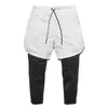 Herr 2 IN 1 Fitness Byxor Snabbtorkande Stretch Fitness Leggings Gym Träningsshorts Mode Nya Byxor