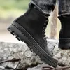 Scarpe da lavoro invernali alla caviglia in vera pelle nera calda Stivali da neve in pelliccia militare per uomo Botas LJ200917