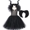 Maleficent Cosdress Children's Halloween Malin Fessen Cos Dress Black Girl Gauze Skirt Cheap Stock Free Shipping