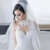 Seksi Vestido De Novia Mermaid Gelinlik Örgün Gelinlikler Halter Boncuklu Dantel Aplikler Kristal Boncuk Lüks Illusion Sweep Tren Artı Boyutu