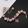 Top Quality Rose Gold Pink Silver Charm Beads Cherry Red Heart Crystal Butterfly Flower Fits European Pandora Charms Bracelets Safety Chain Jewelry DIY Women