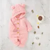 2021 Spring New Baby Romper Knitting Waffee Long Sleeve Open Stitch Cotton Hooded Jumpsuits Girls Baby Clothes E56328330042256301