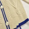 2021 Spring Long Sleeve V Neck Beige Contrast Color Knitted Tassel Single-Breasted Sweater Women Fashion Cardigan Sweaters J23162027