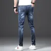 Jantour Fashion Brand European American Style Stretch Men Jeans Luxury Men's Denim Trousers Slim Straight Deep Blue Mens 201128