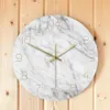 Quartz analogique silencieux marbre horloge murale 3D chic marbre blanc impression moderne ronde montre murale créativité nordique décor à la maison mode Y200109