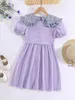 Girls Ditsy Floral Statement Collar Puff Sleeve Dress SHE