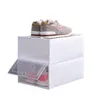 Zagęścić Clear Plastikowe pudełko na buty Dustoodporne pudełko do przechowywania obuwia Flip Transparent Shoe Boxes Candy Color Backable Shoes Organizer Box SXA13
