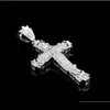 Srebrny hip-hopowy krzyż urok wisiorek pełny lód Out Cz symulowane diamenty katolicki krucyfiks chrześcijański naszyjnik z długim kubańskim Skjfy