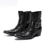 6.5 cm Buty męskie Rockowe Nity Krótkie Buty Botki Męskie Punk Motocykl / Party Botas Hombre, Rozmiar 38-46