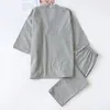 Colore solido giapponese 100% cotone coppie domestiche kimono set uomini e donne con scollo a V pigiama primavera sottile pigiama loungewear sleepwear T200707
