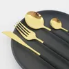 24pcs الذهب الفولاذ المقاوم للصدأ المائدة أدوات المائدة مجموعة السكاكين الشوكات القهوة ملعقة عشاء المائدة المطبخ أطباق 211228