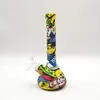 DHL Camouflage colorful Silicone Bong water Pipe Mini Silicone Beaker Bong Cartoon Printing Water Smoking Pipes with Silicone Downstem & 1