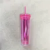 10 Renkler 20 oz Akrilik Skinnny Tumbler Kapak Saman Çift Duvarlı Kullanımlık Plastik Bardak Temizle Düz Su Şişeleri Denizi Nakliye LLA219