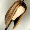 13x4 Destaque Straight Bob Renda dianteira perucas de cabelo humano, 150% de densidade Brasileira Ombre Cor pré-arrancada com perucas frontais do laço do cabelo do bebê