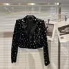 Våren ny design Kvinnor Fashion Wid Down Collar Velvet Fabric Paillette Shinny Stars Mönster Lång ärm Kort jacka Coat316p