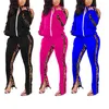 Women's Tracksuits Women Leopard Patchwork Fashion Two Piece Suit Long Sleeve Stand Collar Cold Shoulder Cardigan + Slit Trousers1