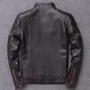 Marca de motociclista estilo Vintage Homem da jaqueta de couro genuíno masculino Slim 100% Natural Cowhide Coatleather Roupas 201128