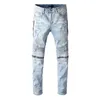 Diseñador de jeans clásicos Pantalones nostálgicos 70 años estilo para hombre delgado recto motorista flaco EE. UU. jeans hombres mujeres rasgado pant299O