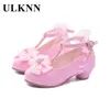 ULKNN niños fiesta zapatos de cuero niñas PU tacón bajo encaje flor niños para un solo vestido de baile zapato blanco rosa 220225