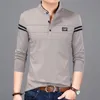 Men T Shirt Man Long Sleeve Tshirt Men's Clothing Fashion Casual Classic Mandarin Collar T-Shirts Cotton Tops Tees Male Tshirts 220318