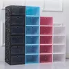 2022 Ny !!! Tjockta plastskoboxar Klar dammskyddad skoförvaringslåda Transparent Flip Candy Color Staplable Shoes Organizer Boxes