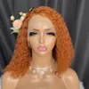 Transparenta spetskrullar peruker 13x1 brasilianska mänskliga hår peruker för kvinnor t Part Bob Wig Orange
