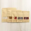 Sacchetto di carta Kraft Stand Up Pouch Regalo Alimenti secchi Frutta Tè Buste per imballaggio Carta artigianale Finestra Vendita al dettaglio Cerniera Borse autosigillanti