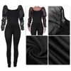 Women's Jumpsuits & Rompers Sheer Mesh Puff Sleeve Black Bodycon Jumpsuit Women Elegant Skinny Clubwear Party Sexy Womens Christmas Clothes