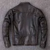 Vintage Men Leather Jacket Slim 100% Natural Cowhide Skin Jackets Motorcycle Coat Men's Biker Clothing Leather Coat Autumn M104 211222