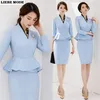 Bureau uniforme conçoit Blazer et jupe ensemble Style coréen costume formel pour les femmes d'affaires bleu blanc dames vêtements de travail 220302