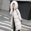 Men's Down & Parkas The Knee Jacket Women's Korean Version Of White Duck Show Thin Waist Big Hair Collar Thickened Cotton Phin22