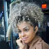 Svart Kvinnor Grå Hår Förlängning Silver Grå Afro Puff Kinky Curly Drawstring Human Hair Ponytails Clip In 100% Real Hair 100g 120g Gratis
