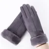 Vrouwen handschoenen winter touchscreen vrouwelijke suede fuzzy warme volledige vinger handschoenen dame voor buitensport rijden