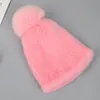 Berretto di pelliccia di visone Cappelli lavorati a maglia con palla di pelo di volpe Inverno Donna Berretti 100% naturale Cappelli di pelliccia genuina Berretto russo per le donne Y201024