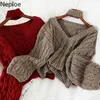 Chandails pour femmes Neploe hiver pull torsadé femme tricot à manches longues col en V pull hauts coréen Y2K licou pull Pull Femme
