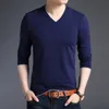 Fashion Brand T Shirts Men V Neck Street Wear Tops Trending Mercerized Cotton Korean Long Sleeve Tee Clothing 220214