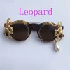 Lunettes de soleil rétro en métal, monture léopard, singe doré, style baroque, luxe, chaîne de plage, perles, rondes, pour femmes, 9361261, nouvelle collection