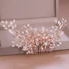 Модные Розовые Золотые Свадебные Волосы Combs Аксессуары для Bridal Crystal Headper Украшения Ювелирные Изделия 220224